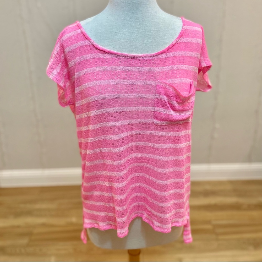 200- Neon Pink Striped Hi-Lo Summer Top